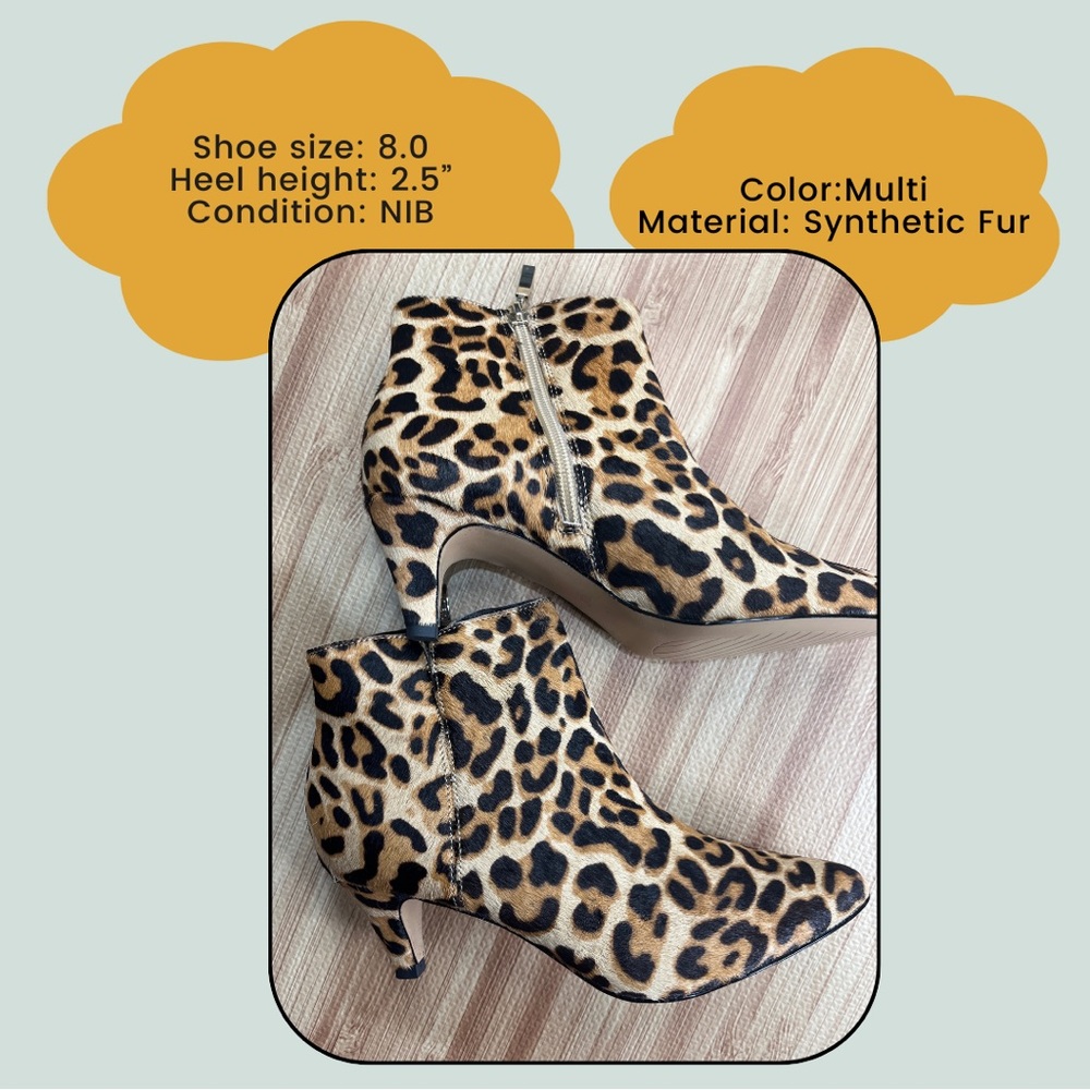 Leopard print bootie kitten heel fur NIB size 8